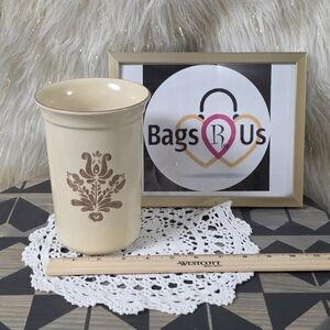 PFALTZGRAFF VILLAGE VINTAGE UNTENSIL HOLDER CROCK 7 X 4.5 TAN / BROWN USA MADE!